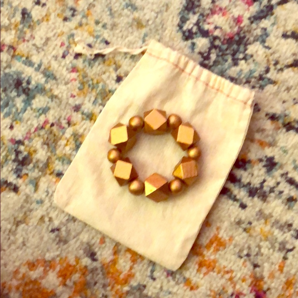 Copper Painted Wood Bead Stretch Bracelet